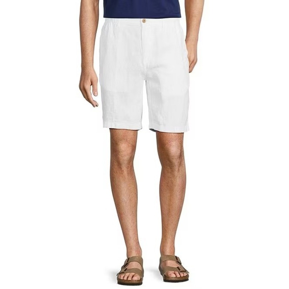 Caribbean Men's Big & Tall Flat Front WHITE 10" Linen Shorts Drawstring 44 Big